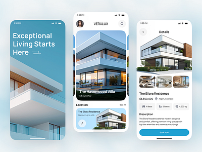 Luxury Home Finder App app app design homebuyingapp homefinder ios luxuryapp luxuryhome luxurypropertyfinder mobile mobile app mobile ui premium propertysearch realestate realestateapp realestatetech ui ui design uiux ux
