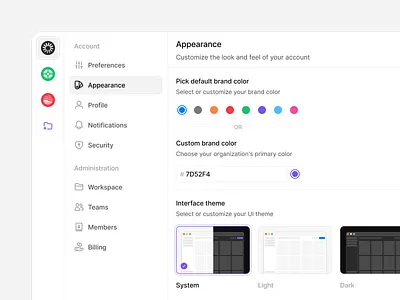 Appearance 🎨 account settings appearance dark mode dashboard ui light mode minimal ui pick brand pick color preferences settings theme theme settings