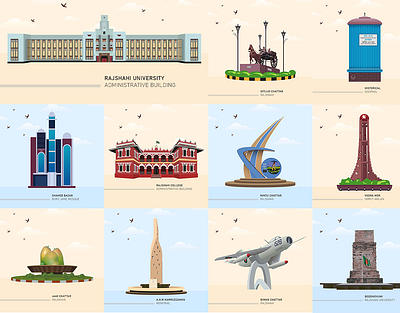 Rajshahi City Landmark Illustration. art city design graphic design illustration modern modern art new trend