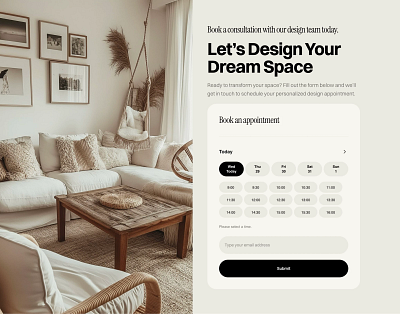 Booking Appointment Contact Form website section for Framer aesthetic appointment booking contact date design form framer graphic design interior picker site template time ui webdesign website