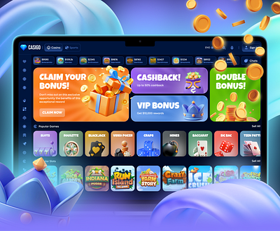 🎰Casino Website Design for the Ultimate Gaming Experience💸 3d animation branding casino graphic design igamming logo ui uiux designer