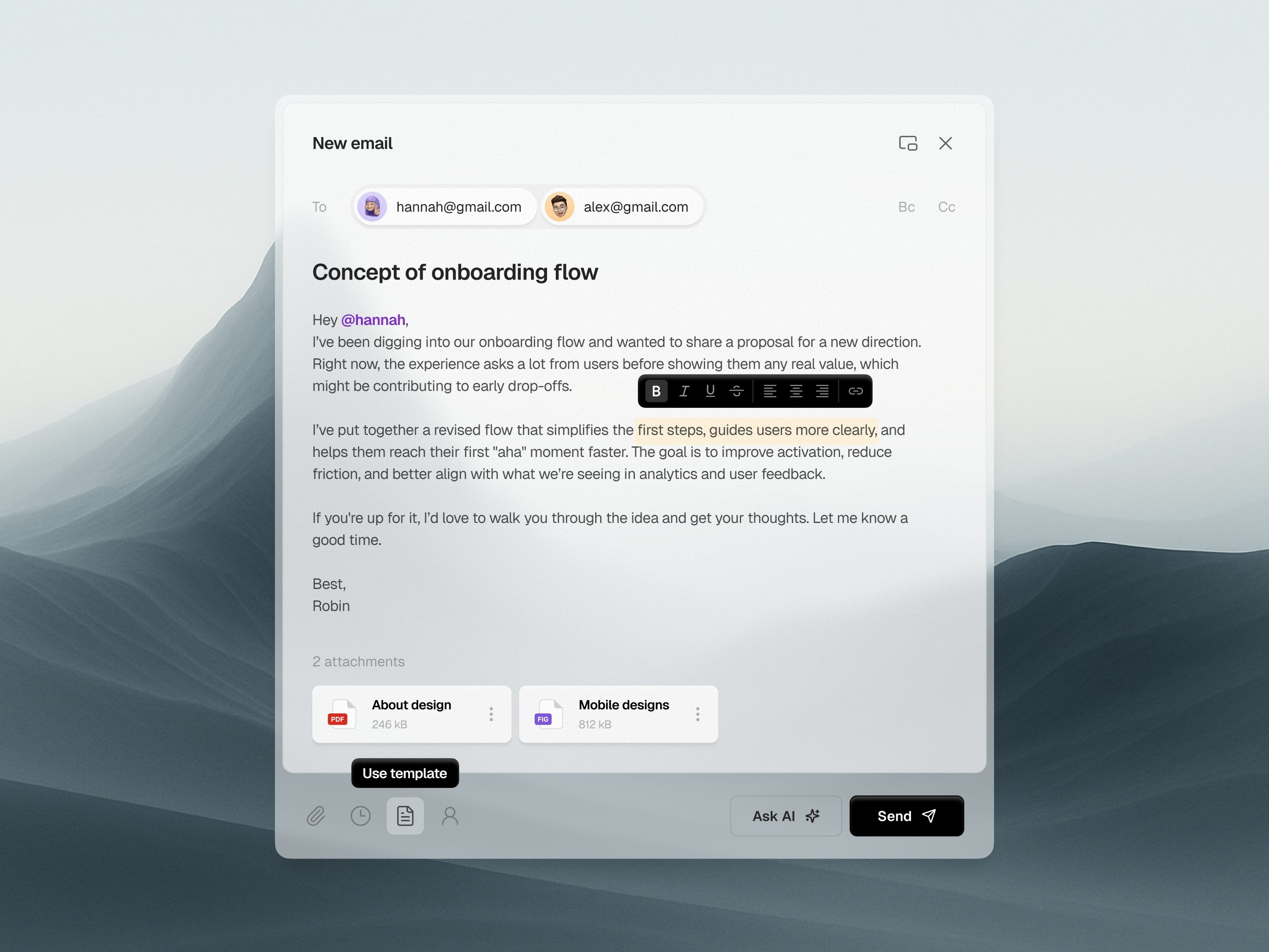 Example of Create email inbox composition