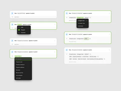 Automation Trigger details app automation cards dropdown filtering popover select ui
