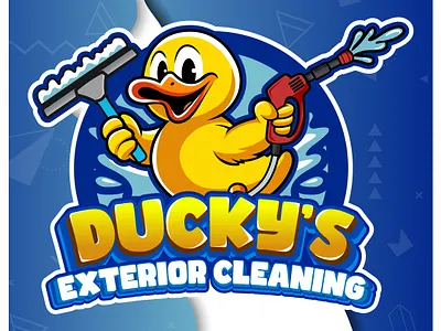 Ducky's Exterior Cleaning Cartoon Logo - Cartoon LogoX cartoon logox cartoon logox design cleaning and maintenance logos cleaning logos cleaning mascot logo commercial cleaning company duckys exterior cleaning pressure washing duck logo window cleaning window cleaning cartoon logo