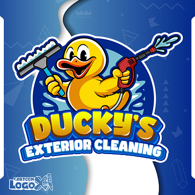 Ducky's Exterior Cleaning Cartoon Logo - Cartoon LogoX cartoon logox cartoon logox design cleaning and maintenance logos cleaning logos cleaning mascot logo commercial cleaning company duckys exterior cleaning pressure washing duck logo window cleaning window cleaning cartoon logo