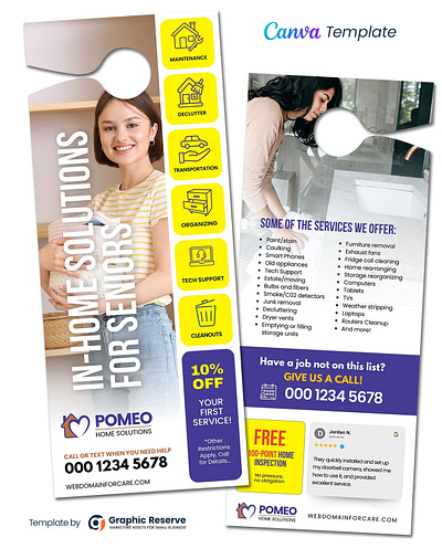 Senior In-Home Services Door Hanger Template | Home Organizing canva door hanger door hanger door hanger design door hanger template home care home care door hanger home care door hanger template