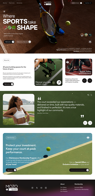 MOZO quadra - Sports landing page UX/UI branding design graphic design logo typography ui ux