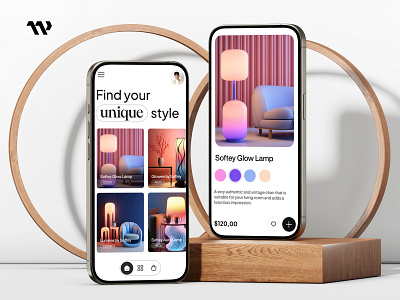 Home Decor Lamp sells a Mobile app UI ai app design app ui branding company decor home decor interior lamp landing page light logo minimalist mobile app design shopping techwitpro ui uiux design web design website design
