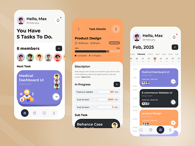 TaskMate – Clean UI for Task Management App app prototype calendar app ui clean app ui daily planner ui figma concept figma mobile ui interface design minimal app design mobile dashboard mobile user interface modern uiux productivity design productivity tools project tracker task ui design team management app to do app design uiux mobile workflow design