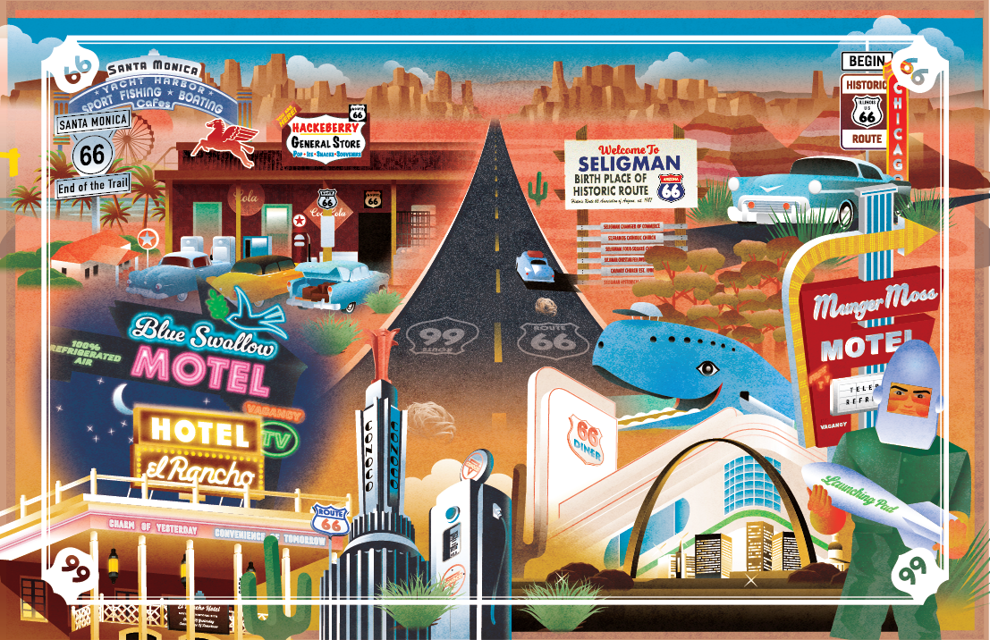 Route 66 for NOMAD cosmetic illustration packaging illustration route66 travel vintage