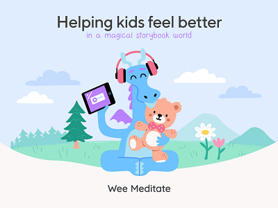 Wee Meditate character cute design dragoon flat friendly graphic design illustration kids mascot minimal simple vector