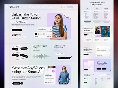 Voice Generator AI Landing Page aiaudiolandingpage aisoundplatform aitoolslandingpage aivoicechangerui aivoiceoverui aivoicesaas audiosaaswebsite audiotechwebsite cleanuidesign dribbbleaiaudio figma mockup gradient mockup design mockup ui modernherosection modernlandingpage pricingtableui saashomepageui voicecloningwebsite voicegeneratorwebapp