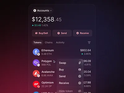 Junction Tokens Shortcuts account app balances crypto dapp design exchange junction multi account multi chain portfolio product shortcuts swap tokens ui web3