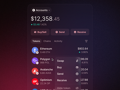 Junction Tokens Shortcuts account app balances crypto dapp design exchange junction multi account multi chain portfolio product shortcuts swap tokens ui web3