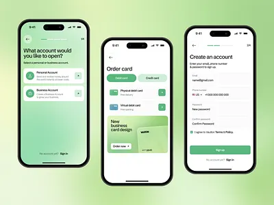 Banking App — Seamless Account Opening & Card Ordering UI Design bank mobile app banking mobile banking mobile app crypto mobile app digital banking app finance app design finance mobile app financial application financial mobile app fintech app fintech mobile fintech mobile app fintech product design fintech uiux money transfer app neobank app payment app payment mobile app trading mobile app wallet mobile app