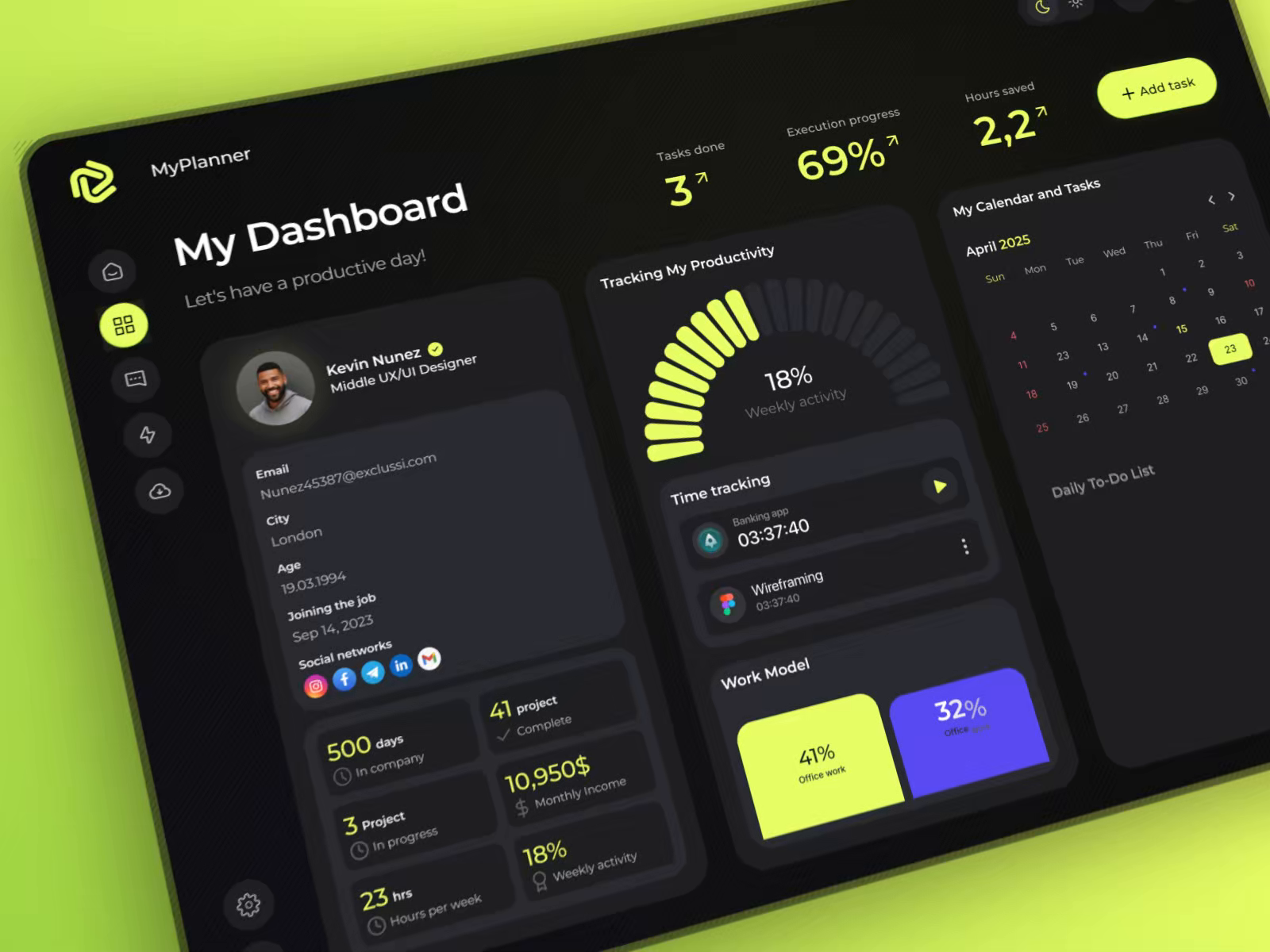 Example of Smart Task Planner – UI, UX & Motion Exploration / SaaS