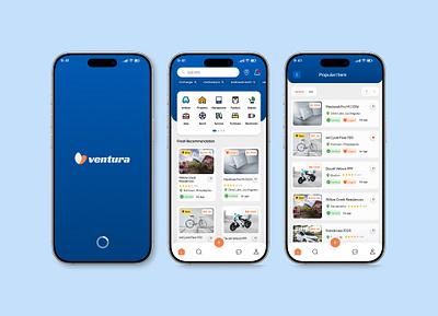 Ventura – Classifieds E-Commerce App android blue classified ecommerce figma homepage listing mobile mobile design modern orange search result simple ui uiux