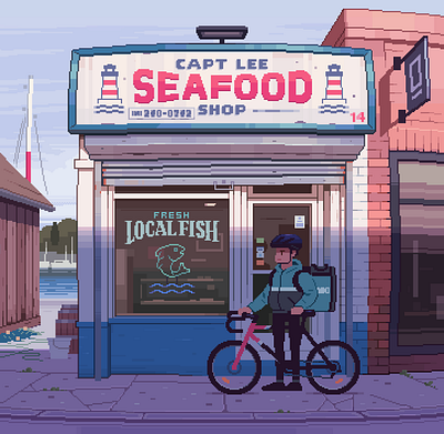 Seafood Shop 16bit 8bit illustration pixel pixel art pixel artist portland retro romain courtois shop