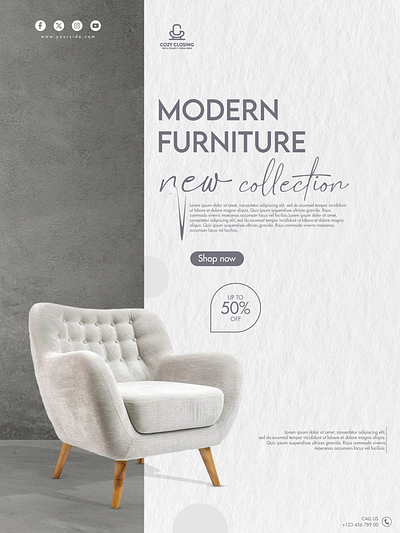Modern Furniture Collection — Minimalist Product Poster advertisement branding chair design e commerce flyer flyer design furniture graphic design interior design layout design marketing materials minimal design modern furniture new collection photoshop poster poster design product marketing typography