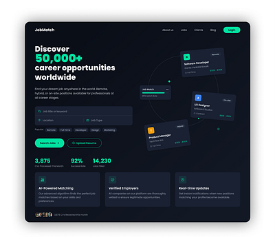 Job Platform Landing Page UI Design job jobplatform landingpage opportunities platform uiux webdesign