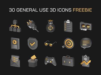 General 3D Icons (Freebie) 3d black blender book briefcase dark general gold icon illustration link mail message money note render share shield target task