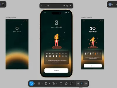 Design of streaks counter animation app dark mode design illustration streaks ui