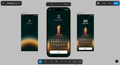 Design of streaks counter animation app dark mode design illustration streaks ui