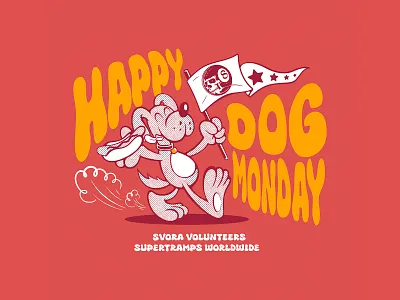 HAPPY DOG MONDAY art work brand design branding design dog dog art dog illustration dog shelter eat fast food graphic design happy dog hot dog illustration monday typography vector