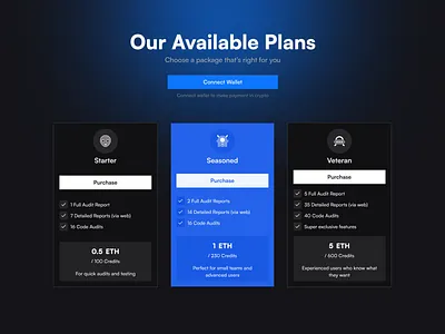Pricing Page UI blue buy crypto dark design eth ethereum flat design page plans price pricing section sharp corner site subscription ui ux web3