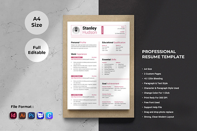 Resume Template, INDD, Canva, Docx a4 agency animation branding business clean cover creative curriculum cv design elegant graphic design icons minimal professional resume template ui word