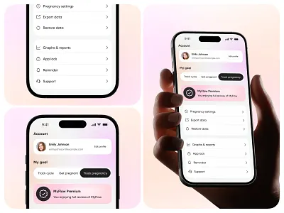 Profile Page - Pregnancy And Period Tracker App app design edit profile mobile mobile app period tracker pregnancy pregnancy and period tracker pregnancy journey pregnancy tracker app pregnancy tracking app profile profile page profile setting settings ui design uiux user profile