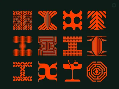 I compendium alien architecture cherry cocktaial cocktail foliage icon leaf leaves letter i lettering logo maze medieval monogram nature pine symbol tree typography
