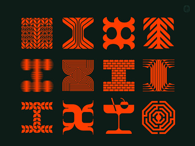 I compendium alien architecture cherry cocktaial cocktail foliage icon leaf leaves letter i lettering logo maze medieval monogram nature pine symbol tree typography