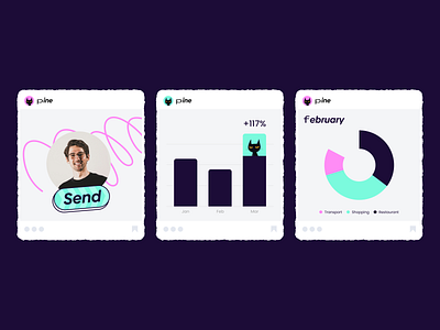 Pine: Social media posts branding identity marketing posts social media statistics ui
