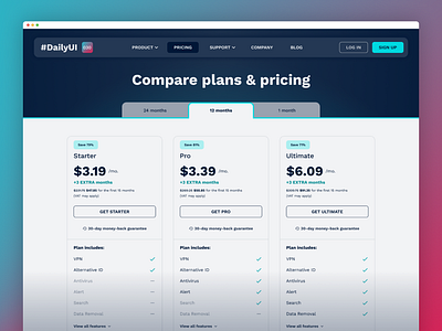 #DailyUI 030 — Pricing page daily ui dailyui 30 pricing pricing page saas ui vpn website