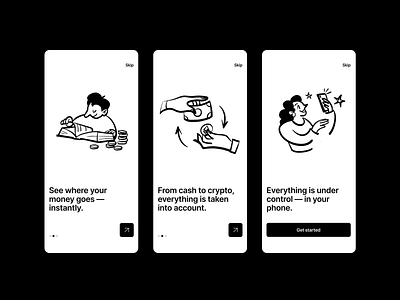 Hand-drawn illustration pack animation app app design black and white button crypto design fintech illustration illustration pack illustrations ios mobile notion onboarding raster ui ui design ux ux design