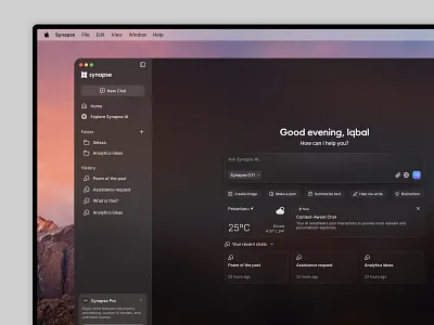 Synapse - Dashboard Preview ai ai assistant ai chatbot app branding dashboard dashboard design design graphic design illustration logo mockup product design ui uiux ux vector