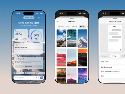 Synapse AI - Mobile App Design (Light Mode) ai ai assistant ai chatbot android app branding custom background customize design graphic design illustration ios logo mobile app product design ui ui design ux vector