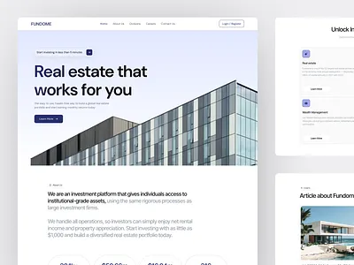 Fundome - Real Estate Investment Website apartment architecture building business clean company finance house investment landing page minimalist portfolio properties property real estate realestate simple ui wealth web design