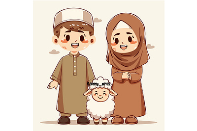 Eid Adha Illustration of Muslim Family animal arab background celebration cow culture eid event feast festival holy islamic mubarak muslim qurban ramadan religion sacrifice sheep wish