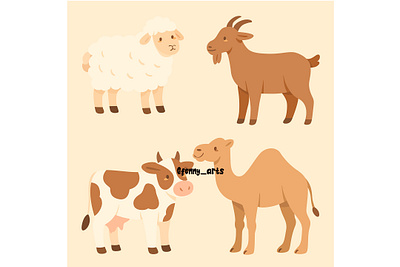 Eid Adha with Farm Animals Illustration animal assortment badge cartoon celebration collection eid event farm feast islamic label moslem mubarak muslim pack qurban religion sacrifice set