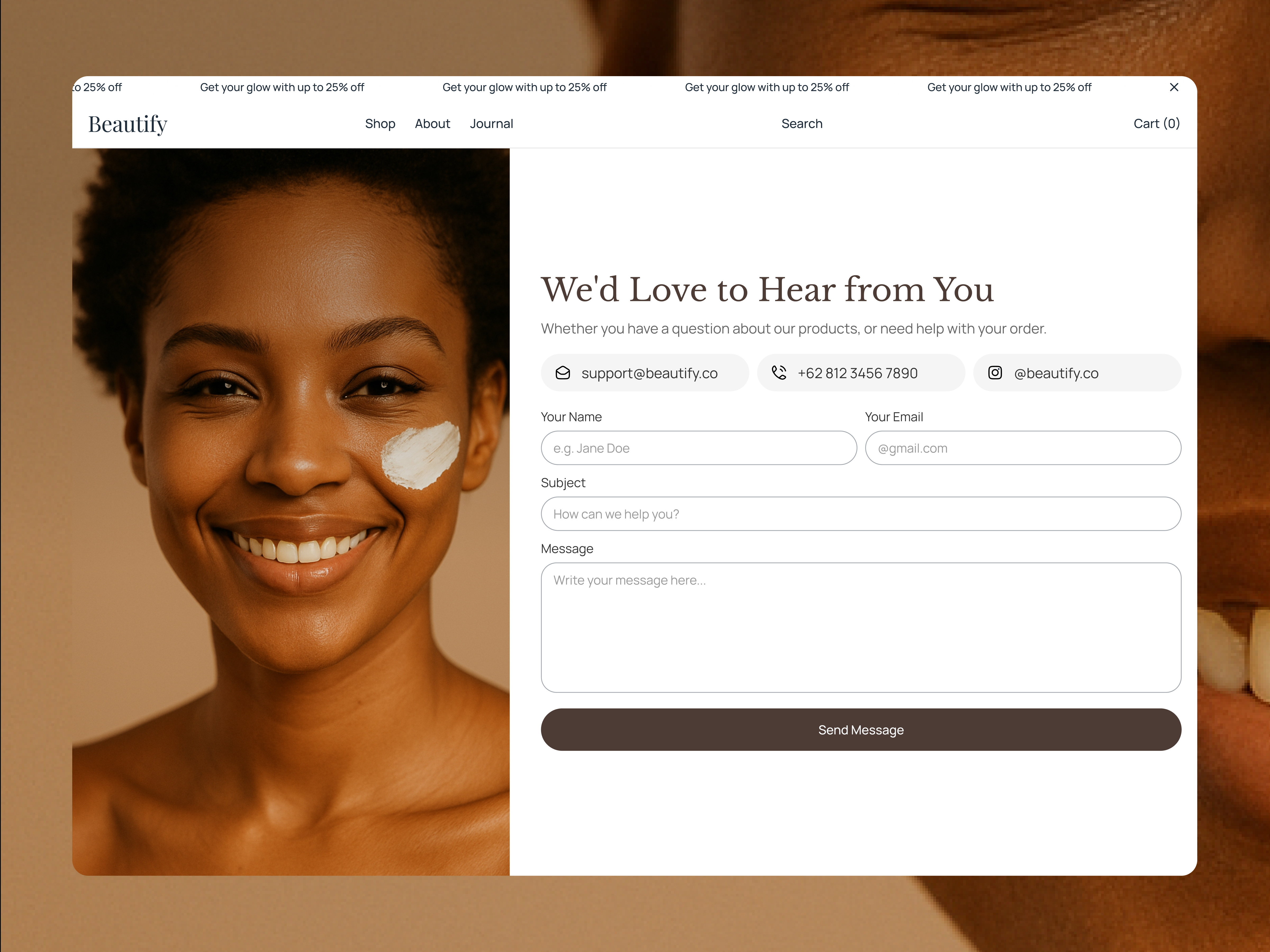 Beautify - Beauty Landing Page [Contact Us] beauty clean contact contact us design feedback happy testimonials ui web website