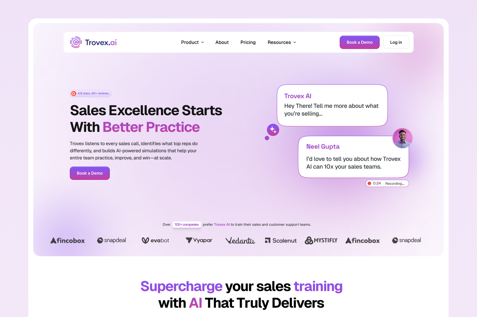 AI SaaS Landing Page for Trovex AI ai design ai website design design gradient design homepage design landing page design light mode website design website design