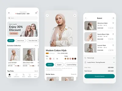 Islamic Fashion eCommerce App – Abaya Shopping Mobile UI/UX abaya abaya app abaya ecommerce app ui design ecommerce app fashion app ui fashion ecommerce figma design hijab hijab app hijap app islamic fashion app light theme minimal ui mobile app design mobile ui ux muslim fashion shopping app ui inspiration ux design