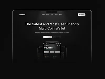 Wooolet - Crypto Landing Page 3d animation app bitcoin blockchain branding crypto crypto wallet dark mode landing page motion graphics ui ui animation ui interaction uigo ux wallet web website wka