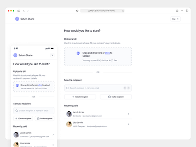 Saturn Send Money Page – Desktop & Responsive dashboard financial fintech responsive send money ui