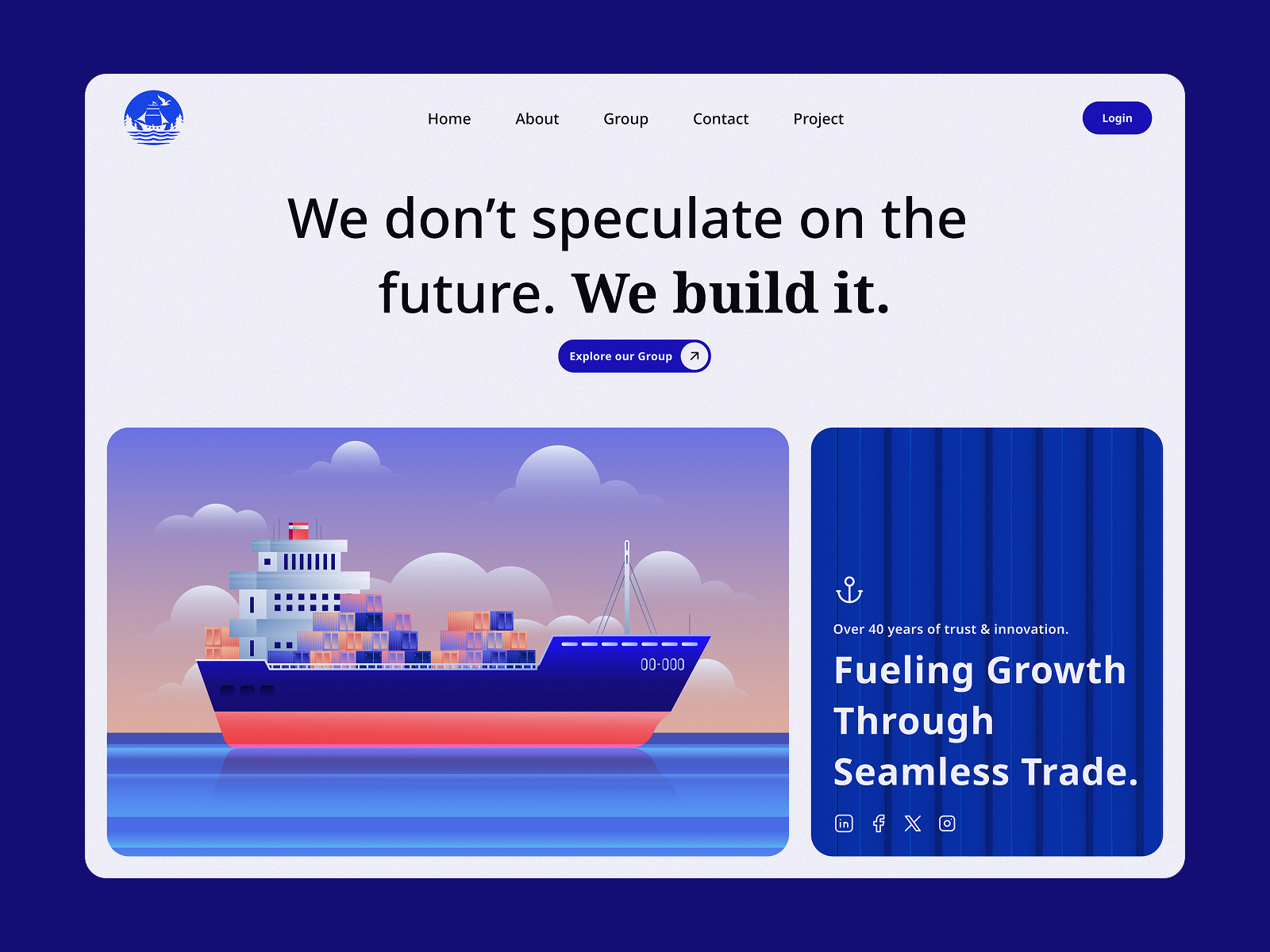 UI Homepage for a Merchant Navy company 🌊⚓ abstract cargo design dribbbledesign homepage navy ship transport trending perfume website