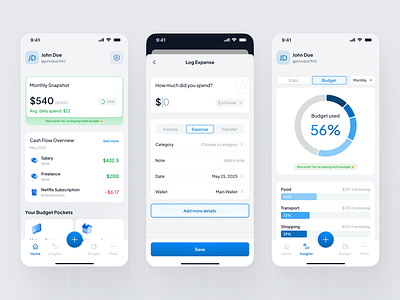 Expense Tracker App blue budgetapp chart design expense tracker figma finance fintech income minimalui mobile mobile app money outcome personalfinance tracker transaction ui uishowcase ux