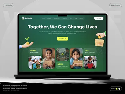 Charity and Donation Website Hero Section Design - HeartShield branding charity charity hero charity website design donate donation donations fundraising header illustration landing page non profit nonprofit product design redesign typography vector web web design website