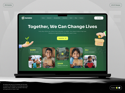 Charity and Donation Website Hero Section Design - HeartShield branding charity charity hero charity website design donate donation donations fundraising header illustration landing page non profit nonprofit product design redesign typography vector web web design website